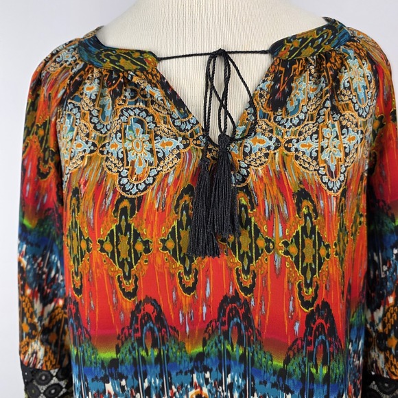 Fig and Flower Women's M Boho‎ Floral Blouse Multicolor 3/4 Sleeve Art to Wear - Picture 2 of 12